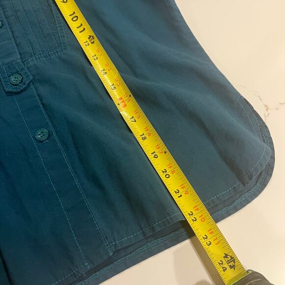 Vtg Patty Woodard 100% cotton button front shirt teal blue small puff sleeve - Picture 9 of 11